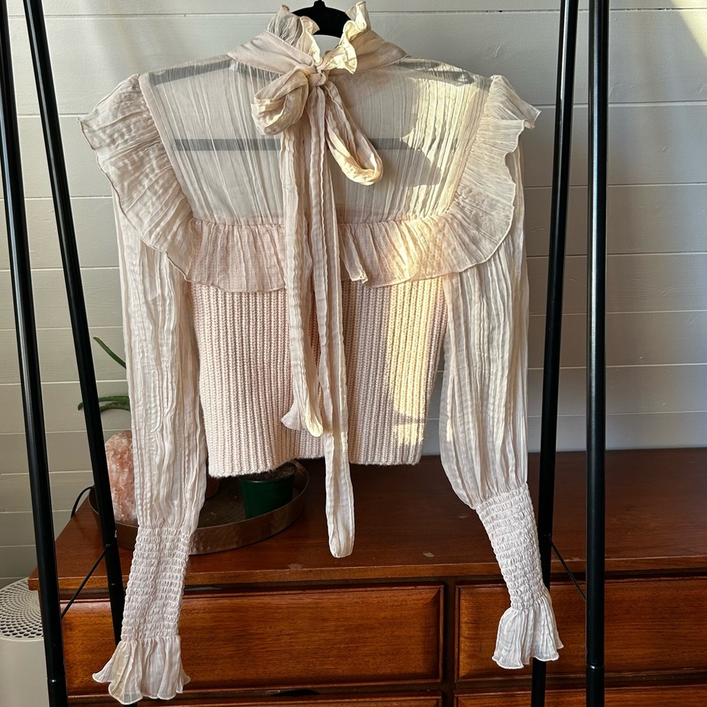 Cream Zara Ruffle Knit Top